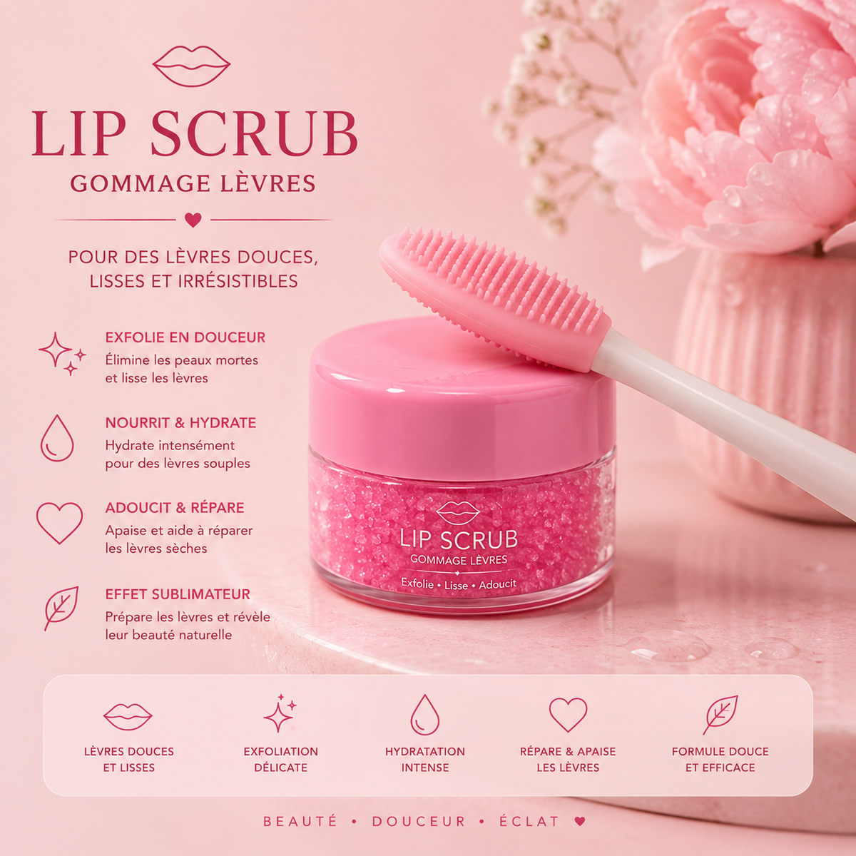 Gommage Lèvres Roses – Exfolie et Lisse en douceur