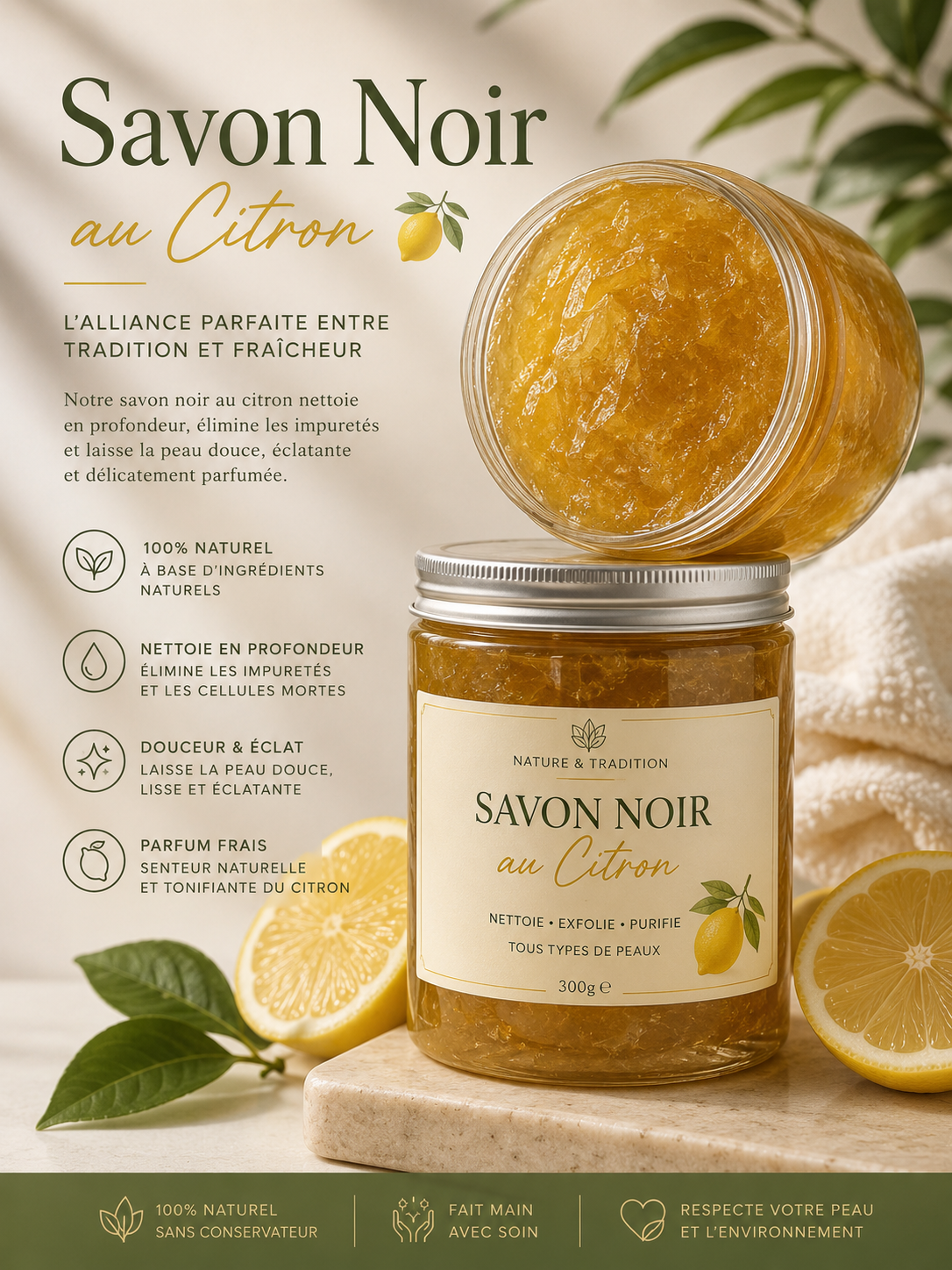 Savon noir au citron (éclaircissant) NIGERIA - 500g